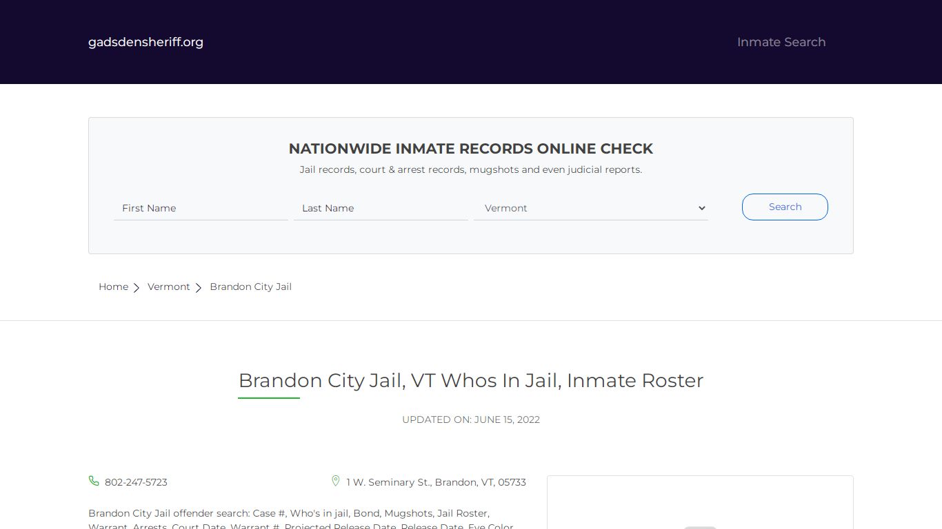 Brandon City Jail, VT Inmate Roster, Whos In Jail - Gadsden County