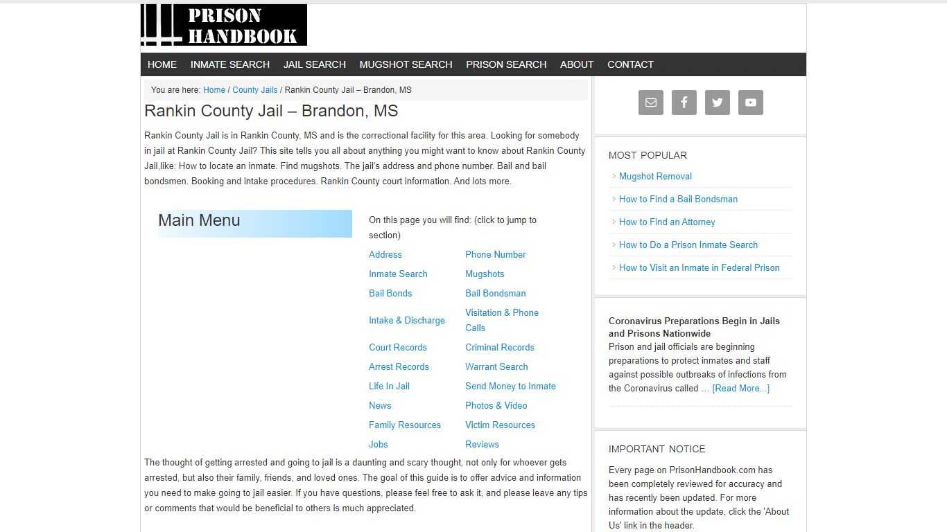 Rankin County Jail – Brandon, MS - Prison Handbook